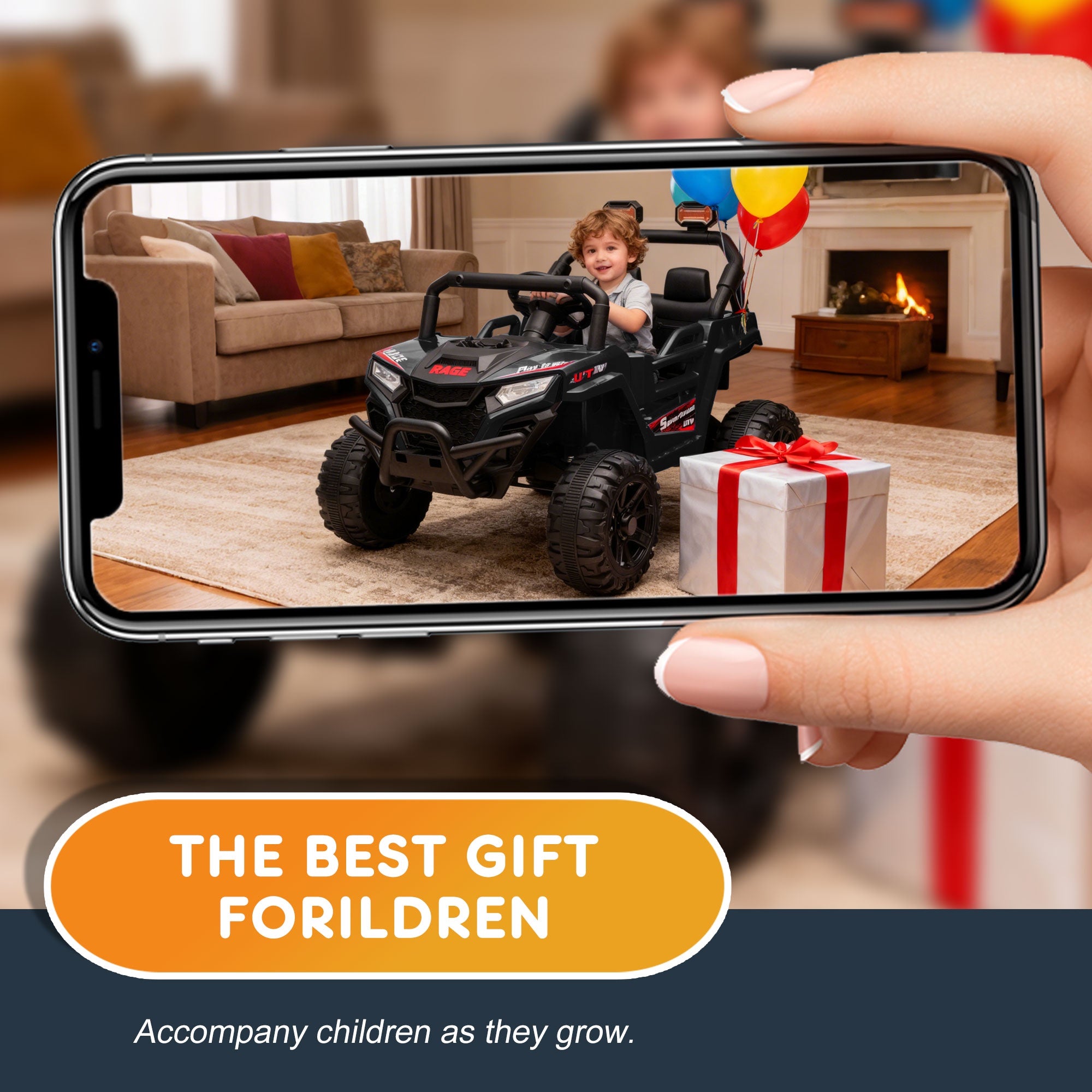 12V Powered Ride on Car UTV, Kids Ride on Toys for Toddlers Ages 3-5, Ride on Vehicles with Remote Control, Bluetooth, Music, 4 Wheels Suspension, Electric Cars for Kids Boys Girls, Black