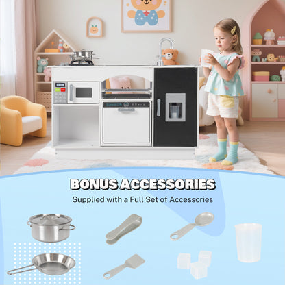 iYofe Island Play Kitchen for Kids, Wooden Kids Play Kitchen Playset Chef Pretend Play Set for Toddlers with Real Lights & Sounds, 7 Accessories, Toy Kitchen Set or Girls Boys Gift for Ages 3+, White