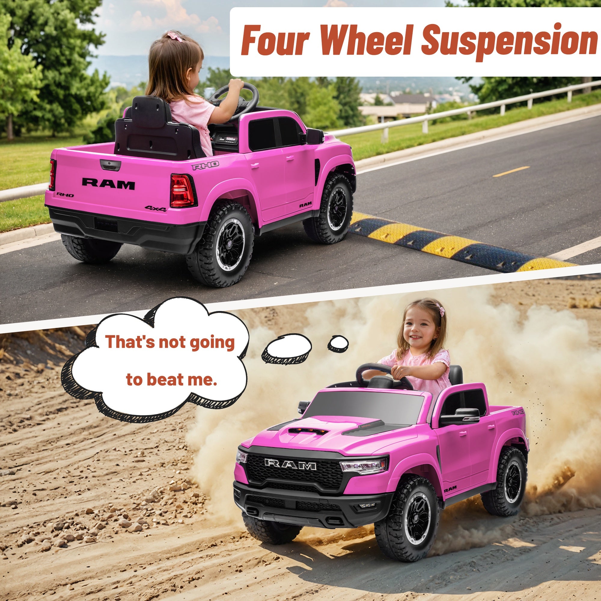 iYofe Ram Ride on Car Toys, 12V RAM 1500 Battery Powered Ride on Toy Truck with Remote Control, Electric Car for Kids Girls 3-5 w/ Bluetooth, Rear Storage Trunk, Safety Belt, 4 Wheelers