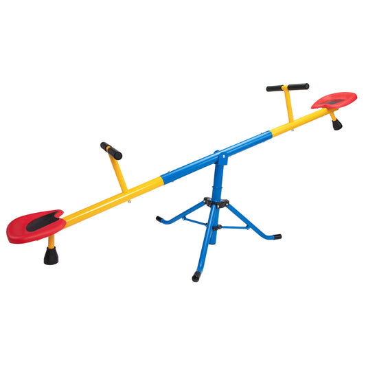 iYofe 360° whirl Seesaw, Outdoor Play Teeter Totter for 3-7 Years Old, Kids Playground Equipment for Backyard Garden, 2 Seats Teeter Totter with Stopper Poles, Ergonomic Seats and Non-slip Handles