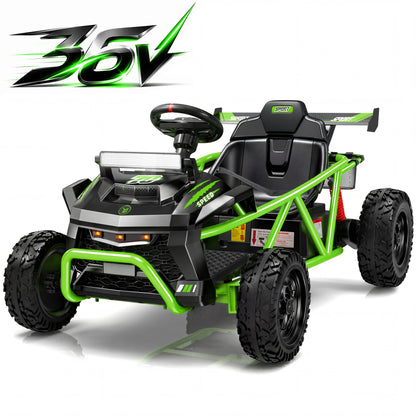 iYofe 36V Electric Ride on Car for Big Kids, Powered Ride on Vehicle for Boys Girls Ages 6+, Kids Electric Car with Bluetooth, Music, Rear Wheel Spring Suspension, Green