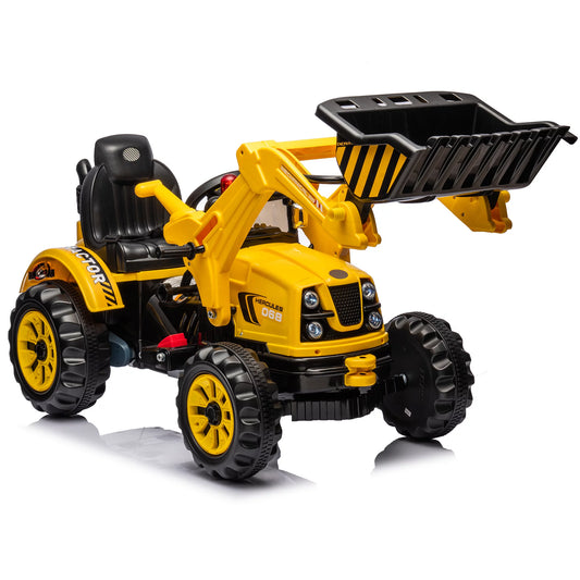 iYofe 12V Kids Ride on Excavator Car, 12V Battery Powered Construction Vehicles with Horn, 2 Speeds, Forward/Backward, Safety Belt,Treaded Wheels, Digger for Boys 3-12 Years Old, Yellow