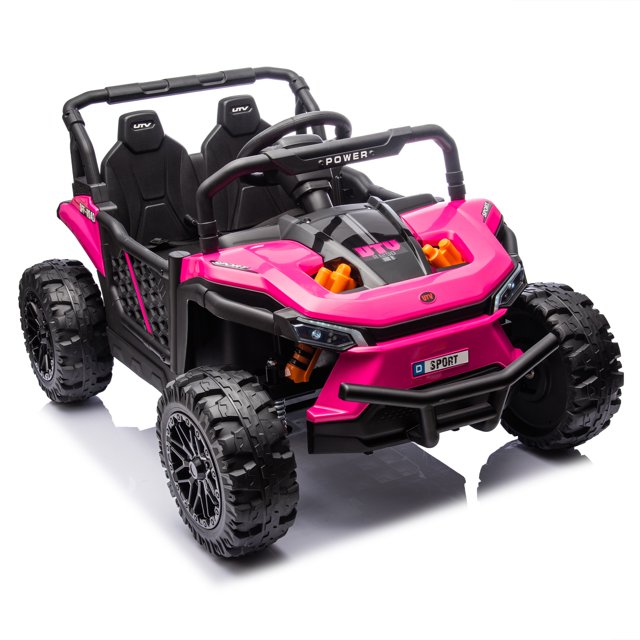 Ride on Toys Cars for Kids, 24V Battery Powered Ride on Truck UTV Car with Remote Control, Bluetooth, Music, LED, Safety Belts, 4 Wheel Suspension Electric Car for Kids Toddler 3-6, Pink