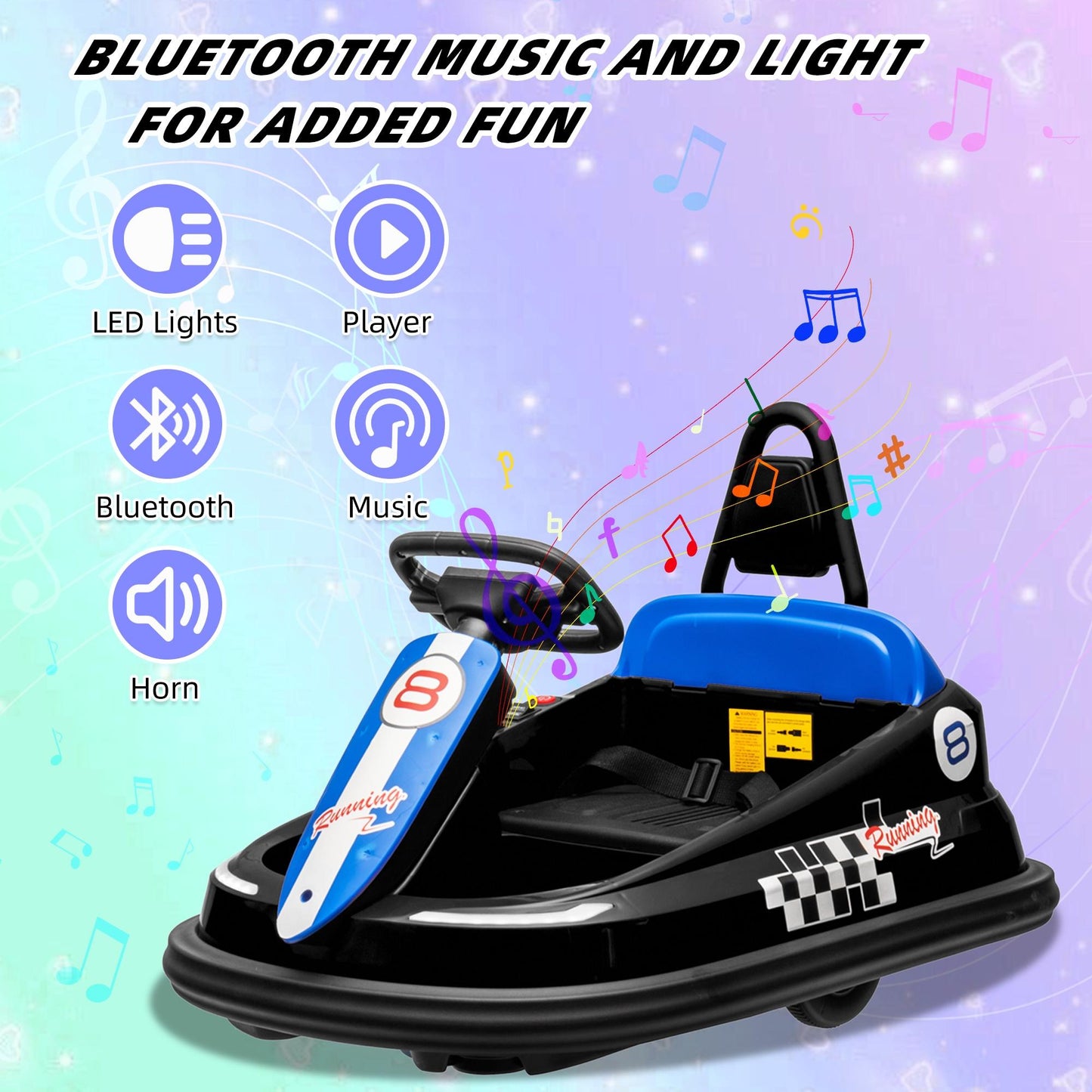 iYofe 6V Bumper Car Ride on with Remote Control, Bumper Cars for Kids Toddlers Boys Girls 2-6 Years Old Gifts, Battery Powered Ride on Toys with Bluetooth, Player, 360¡ãSpin, LED Light, 3 Speed, Black