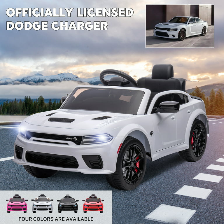 Ride on Cars, 12 V Licensed Dodge Charger Battery Powered Ride On Toys with Remote Control, MP3 Player, LED Headlights, Safety Belt, 4 Wheeler, Electric Car for Kids 3-5 Boys Girls, White