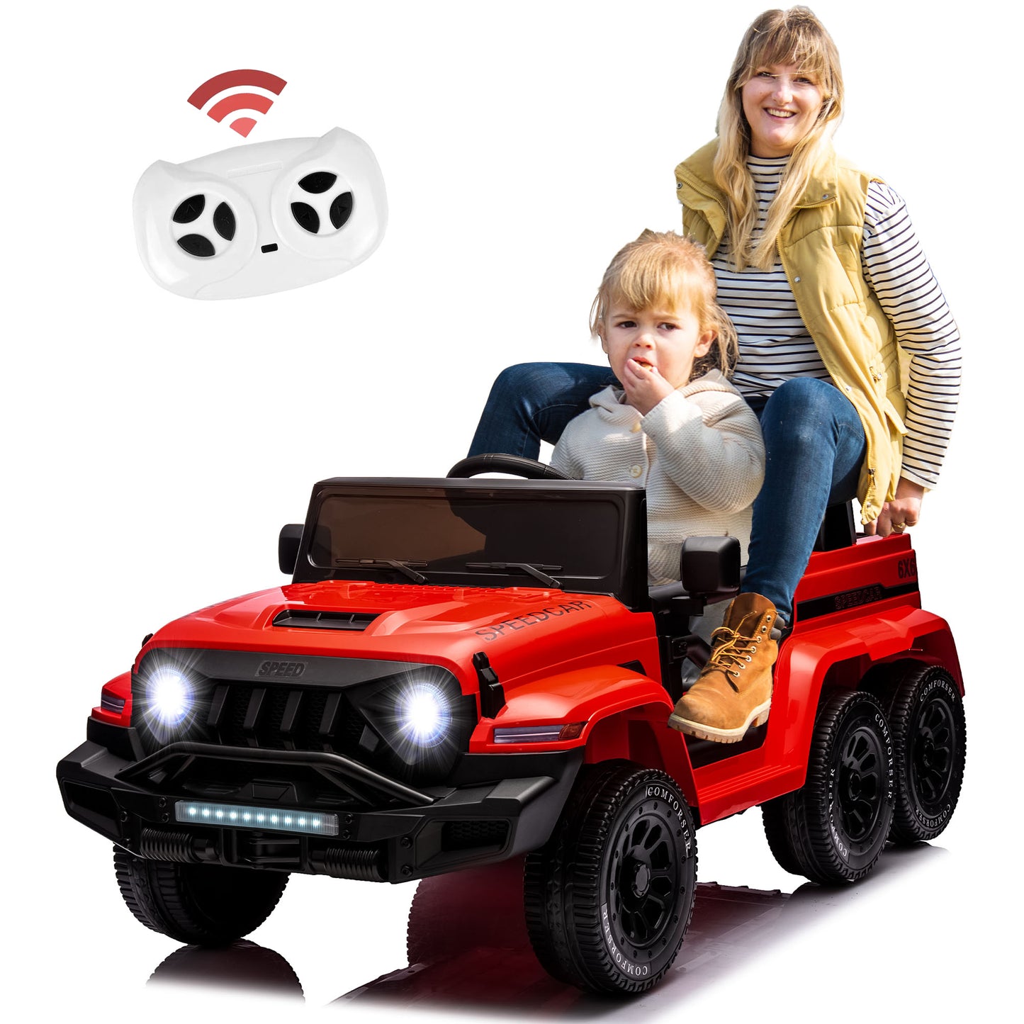 24V 2 Seats Ride on Car with Remote Control Ride on Toy for Boys and Girls 3-6 Years Old Electric Vehicle for Kids Ride on Truck, Bluetooth, Swing Mode