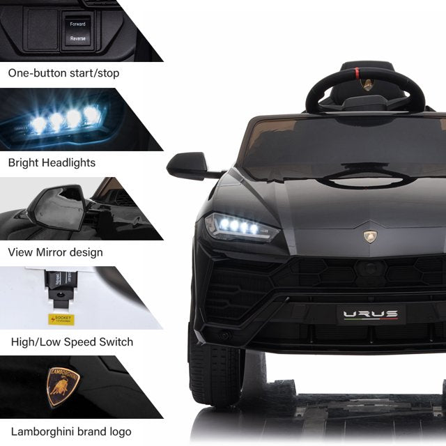 Ride on Toys for Kids, Lamborghini 12V Electric Ride on Car with LED Headlights, Horn, MP3 Player, Kids Car for 3-4, Rechargeable Battery-Powered Vehicle for Girl Birthday Gift, Black