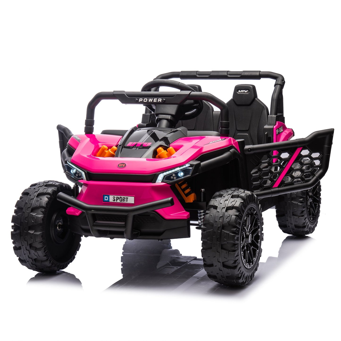 Ride on Toys Cars for Kids, 24V Battery Powered Ride on Truck UTV Car with Remote Control, Bluetooth, Music, LED, Safety Belts, 4 Wheel Suspension Electric Car for Kids Toddler 3-6, Pink