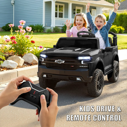 Chevrolet Silverado 24V Powered Ride on Cars for Kids, Extra large Real 2 Seat Ride on Toys with Remote Control, LED Light, MP3 Player, Electric Vehicles Ride on Truck for Boys Girls Gifts, Black