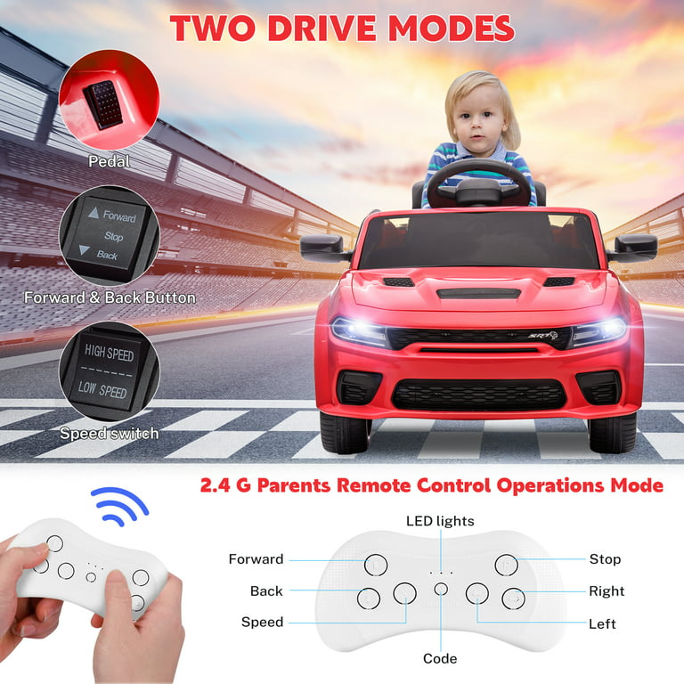 Ride on Cars, 12 V Licensed Dodge Charger Battery Powered Ride On Toys with Remote Control, MP3 Player, LED Headlights, Safety Belt, 4 Wheeler, Electric Car for Kids 3-5 Boys Girls, Red