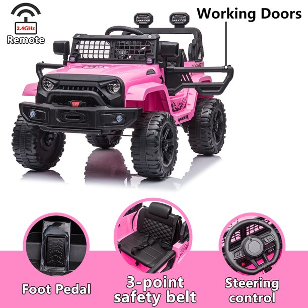 iYofe 12V Powered Ride On Tuck with Parent Remote Control, Foot Pedal, Bluetooth and FM, LED Headlights, Pink Ride on Toy for 2-4 Year Old Girls