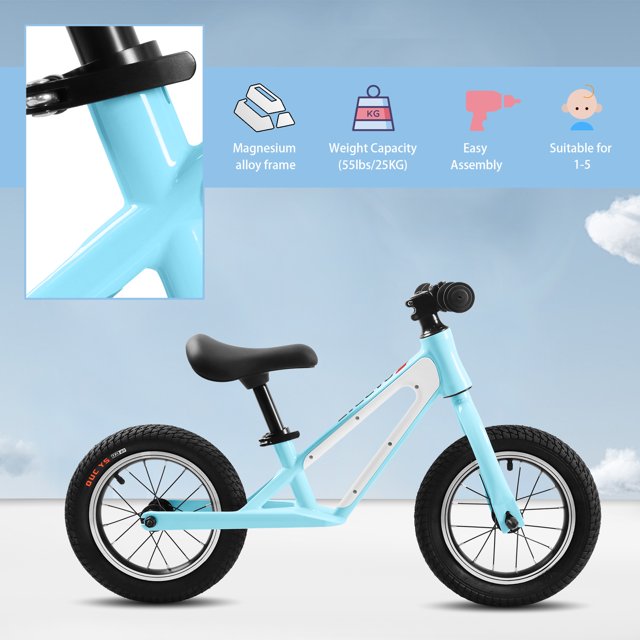 Kids' Balance Bikes for 1 -5 Years Old Boy and Girls, Magnesium Alloy Frame Baby Balance Bike with 12" Rubber Foam Tires, Adjustable Seat Toddler Balance Bike for Toddler Gifts, Blue