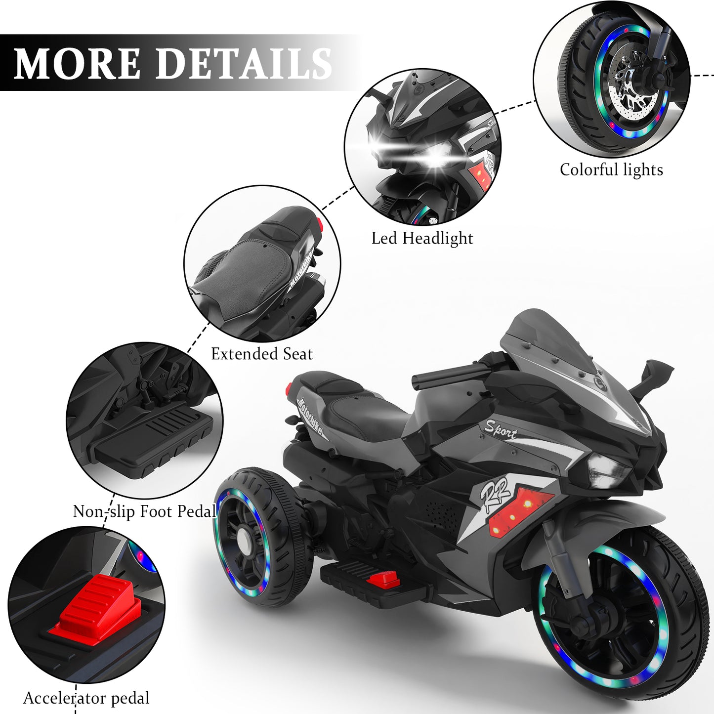 12V Ride on Motorcycle, Kids Electric Motorcycle with USB/MP3, Motorized Motorcycle Ride on Toy for Kids Toddler Boys Girls Aged 3-5, 3 Wheelers