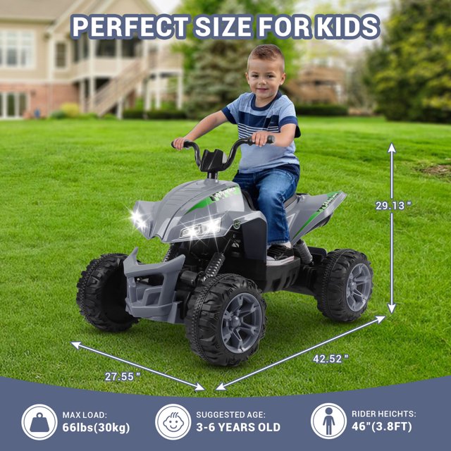 24V Powered Ride on Cars for Kids, 2 Wheel Suspension Ride on ATV Toys, Toddler Ride on Toy Cars, Music, Bluetooth and Power Display, Electric Cars ATV for Boys Girls, Gray