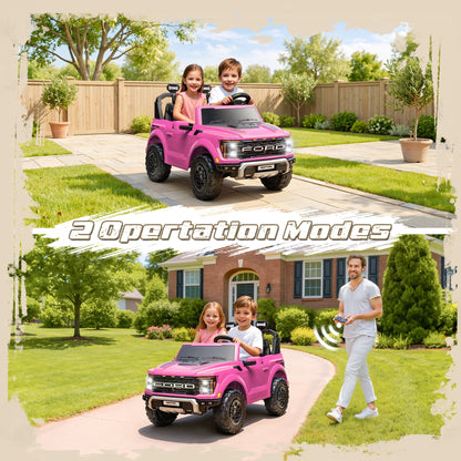 iYofe 24V 2 Seater Ford F150 Raptor Powered Ride on Toys Truck, Electric Ride on Cars with Remote Control for Kids, 4 Wheels Spring Suspension, Pink