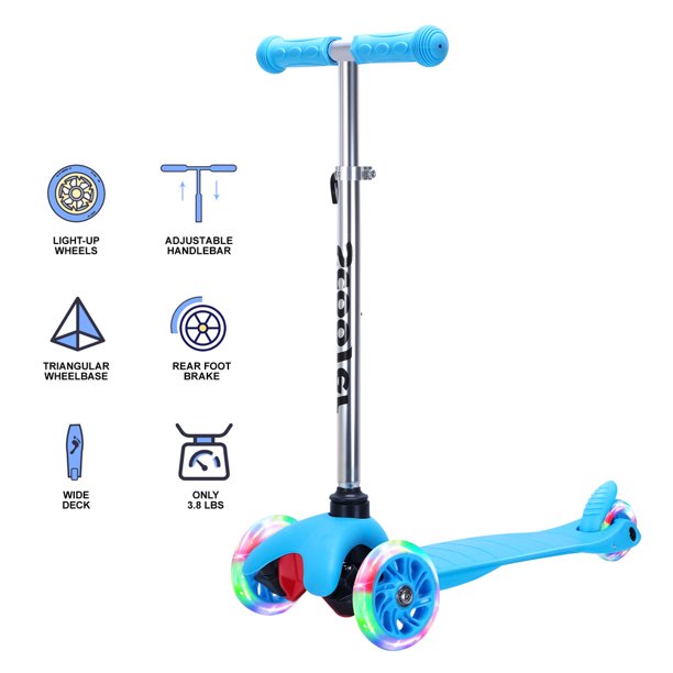 iYofe Height-Adjustable Kids Scooter, 3 Wheels Scooter with PU Flashing Wheels, Brake, Extra-Wide Deck, Scooter for Boys or Girls Ages 3+, Kids Birthday Gift/Christmas Gift, Blue