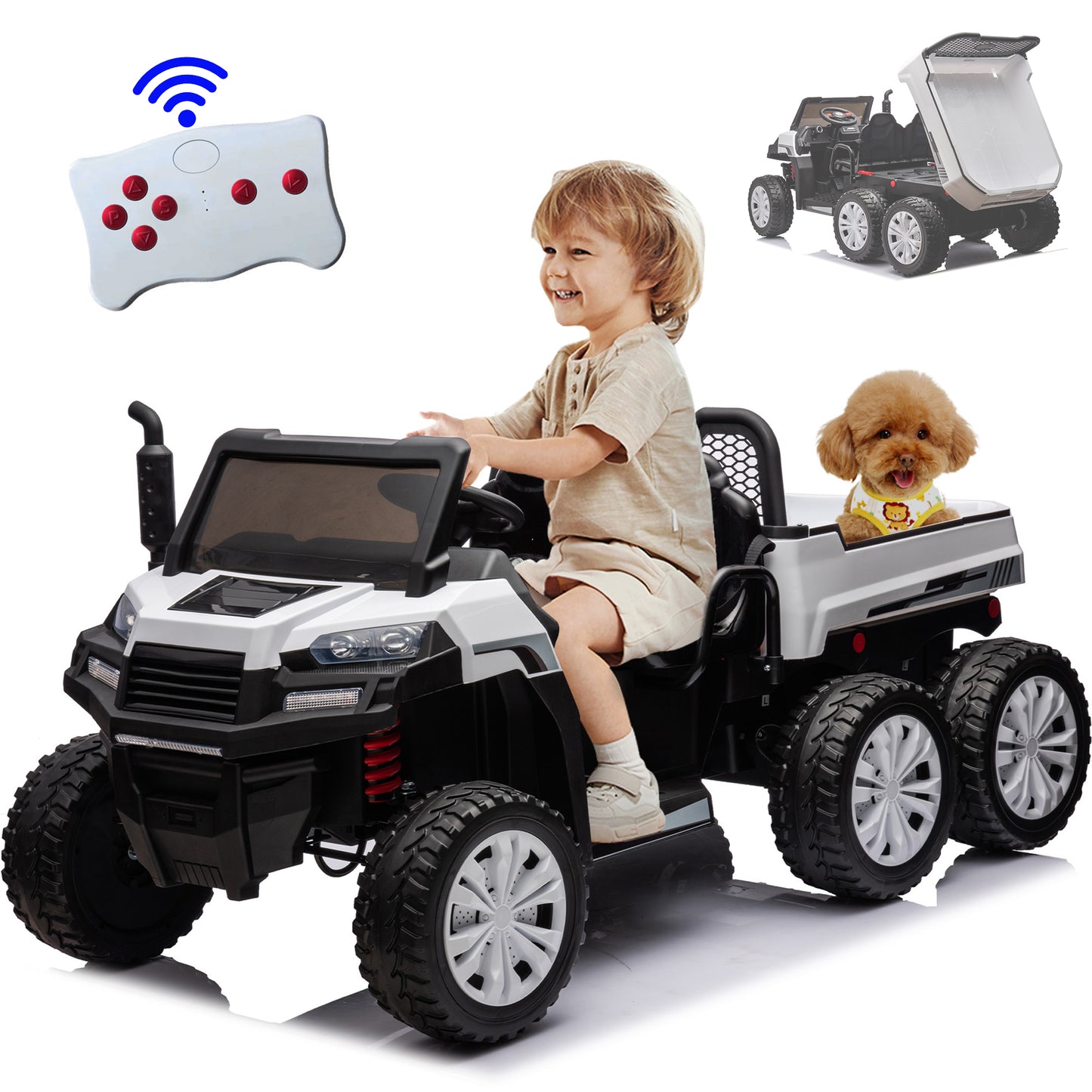 24V 2 Seats Powered Ride on Truck for Boys and Girls Ride On Car Toy with Remote Control Electric Vehicle with 6 EVA Wheels Battery Powered Ride on Car for Kids, Blue