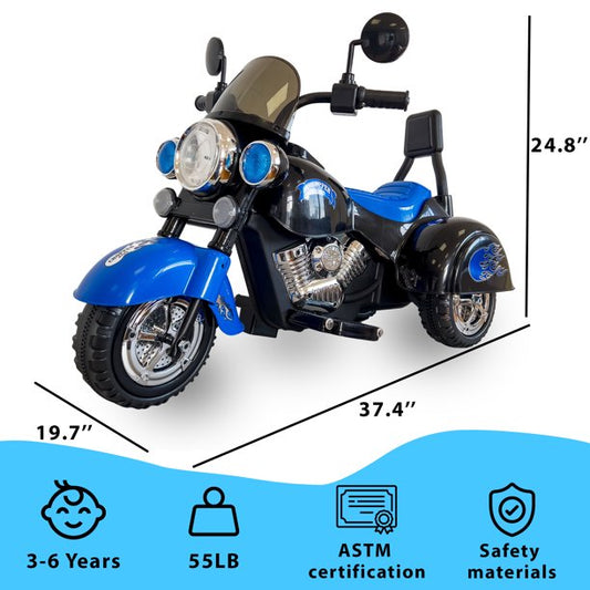 iYofe 3 Wheel Kids Ride on Toys, 6V Powered Ride on Motorcycle Car, with Horn, Headlight, Forward/Reverse Switch, Electric Trike Motorcycle for Kids Gift, Blue