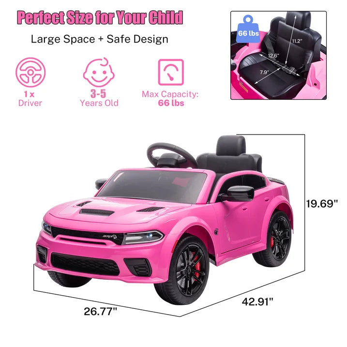 iYofe 12V Electric Battery Powered Ride on Toy for Kids, Licensed Dodge 12V Ride on Car with Remote Control, USB, MP3, Bluetooth, LED Lights, 4 Wheel Suspension, Kids Car to Ride for Ages 3-4, Pink