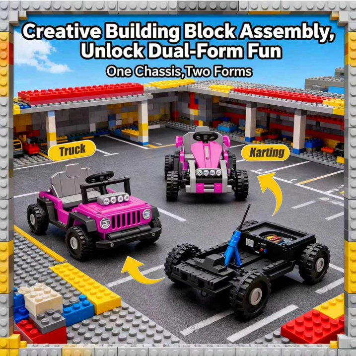 12V Kids Ride On Building Block Car with Remote Control, 2 in 1 Electric Power Ride On Car for Toddlers, Electric Vehicle with Four Wheel Suspension, Bluetooth, Ride On Toy for Boys Girls 2-4, Red