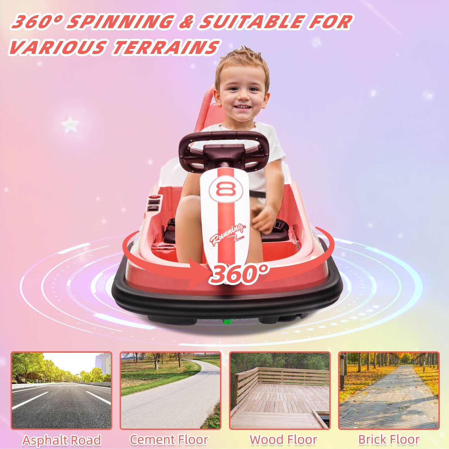 iYofe 6V Bumper Car Ride on with Remote Control, Bumper Cars for Kids Toddlers Boys Girls 2-6 Years Old Gifts, Battery Powered Ride on Toys with Bluetooth, Player, 360¡ãSpin, LED Light, 3 Speed, Pink