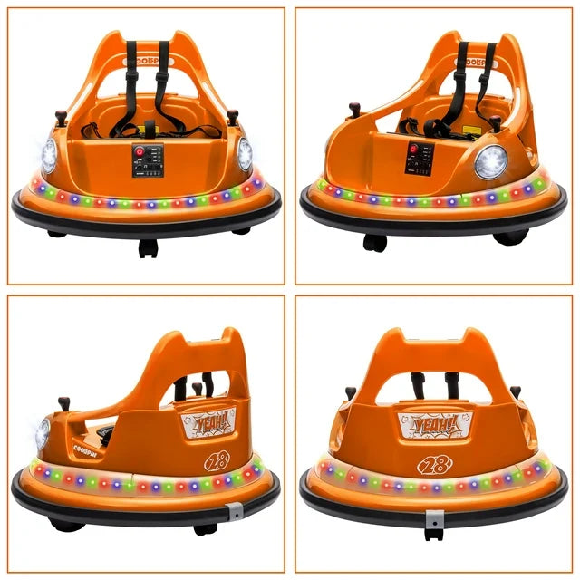 12V Bumper Car for Kids, Battery Powered Ride On Cars, Toddler Ride On Toys with Remote Control, Bluetooth, Music Play, Colorful Light, Electric Vehicle for Boys Girls Gifts 1-5 Years Old, Orange