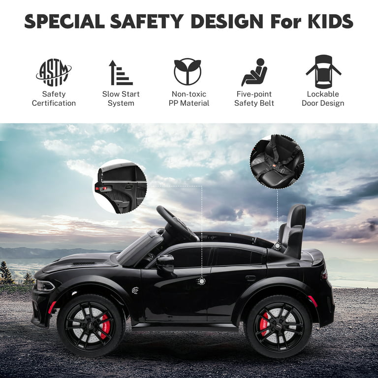 Ride on Cars, 12 V Licensed Dodge Charger Battery Powered Ride On Toys with Remote Control, MP3 Player, LED Headlights, Safety Belt, 4 Wheeler, Electric Car for Kids 3-5 Boys Girls, Black