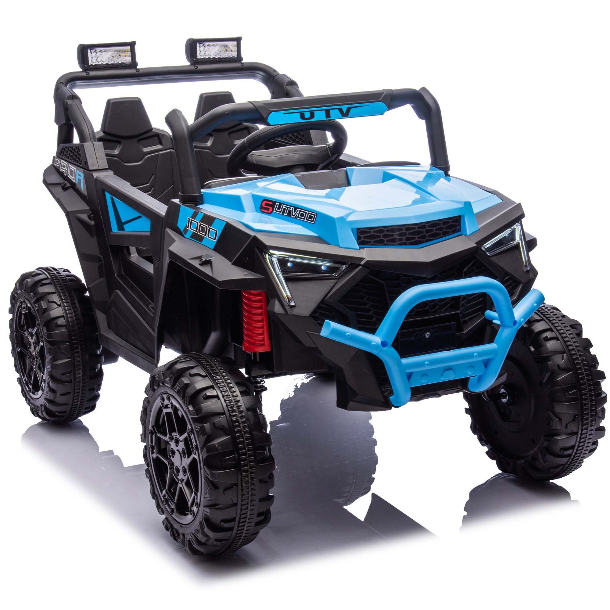 24V Powered Ride on UTV, iYofe Electric Ride on Cars with Remote Control, Bluetooth, Music, LED Lights, Portable Handle, 4 Wheels Suspension, Kids Ride on Toys for Boys Girls Ages 3-6, Blue