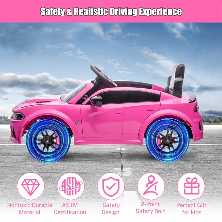 iYofe 12V Electric Battery Powered Ride on Toy for Kids, Licensed Dodge 12V Ride on Car with Remote Control, USB, MP3, Bluetooth, LED Lights, 4 Wheel Suspension, Kids Car to Ride for Ages 3-4, Pink