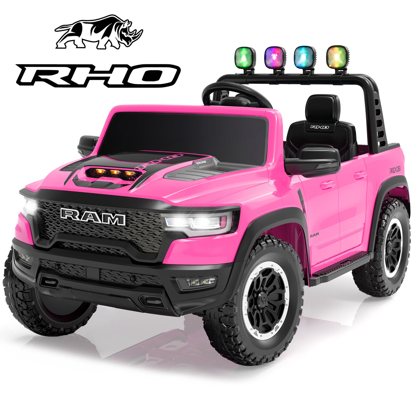 24V RAM 1500 Ride on Cars with Remote Control 2 Seater, Electric Car for Kids, Battery Powered Ride on Toys Truck with Bluetooth, MP3, USB, Gift for Boys Girls 3-8