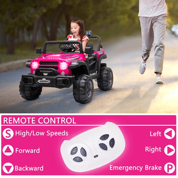 iYofe Ride on Car for Kids, Electric Car with Remote Control, 3 Speeds, LED Lights, Soft Start, 12V Battery Powered Ride on Truck Vehicle for Aage 2-5 Boy Girl, Rose Red