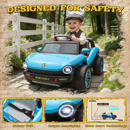Volkswagen Beetle 12V Kids Ride On Car with Remote Control, Powered Electric Car for Kids, Ride On Toy with 4 Wheel Suspension, Bluetooth Music, LED Headlights, Cars for Kids Ages 3–5, Blue