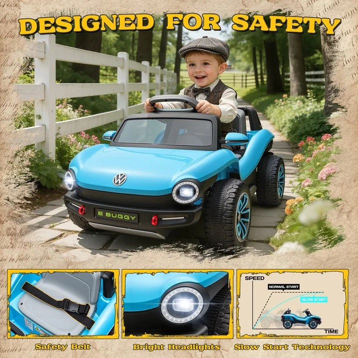 Volkswagen Beetle 12V Kids Ride On Car with Remote Control, Powered Electric Car for Kids, Ride On Toy with 4 Wheel Suspension, Bluetooth Music, LED Headlights, Cars for Kids Ages 3–5, Blue