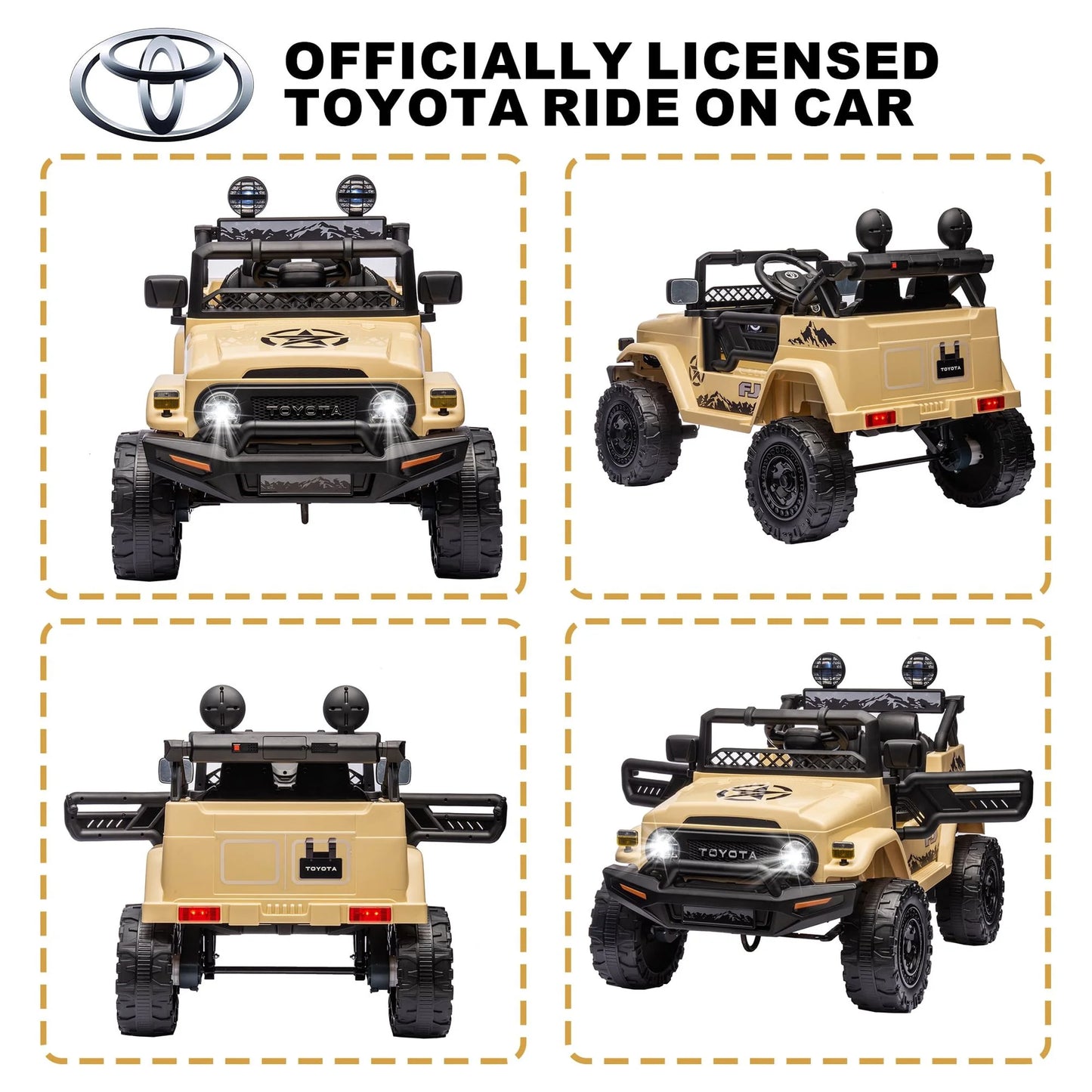 12V Ride on Cars for Kids, Licensed TOYOTA FJ Cruiser Power Ride on Toy with Remote Control, Music Player, Bluetooth, LED Light, 4 Wheel Suspension Electric Ride on Truck for Boys and Girls 3-5 Years