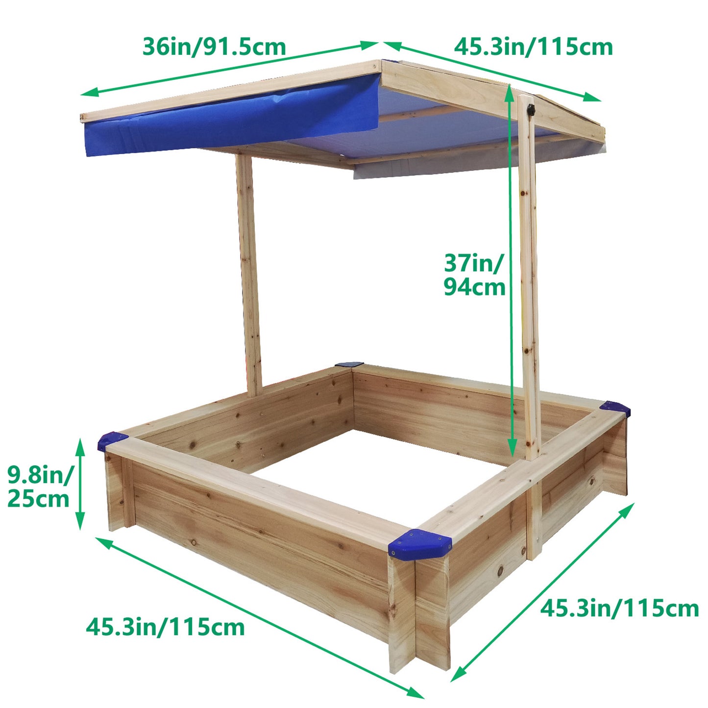 Kids Sandbox with Cover Canopy Adjustable, Wooden Sandbox with Bench and Lid, Sand Play Toy Center Outdoor