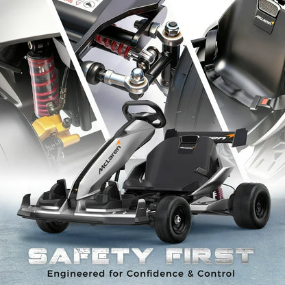 McLaren 48V Electric Go Kart for Adults & Teens, 750W Motor, 24 km/h, Hydraulic Disc Brake, 4-Wheel Spring Suspension, Adjustable Chassis, Tires, Foldable Design, Ride on Toy for Boys or Girls