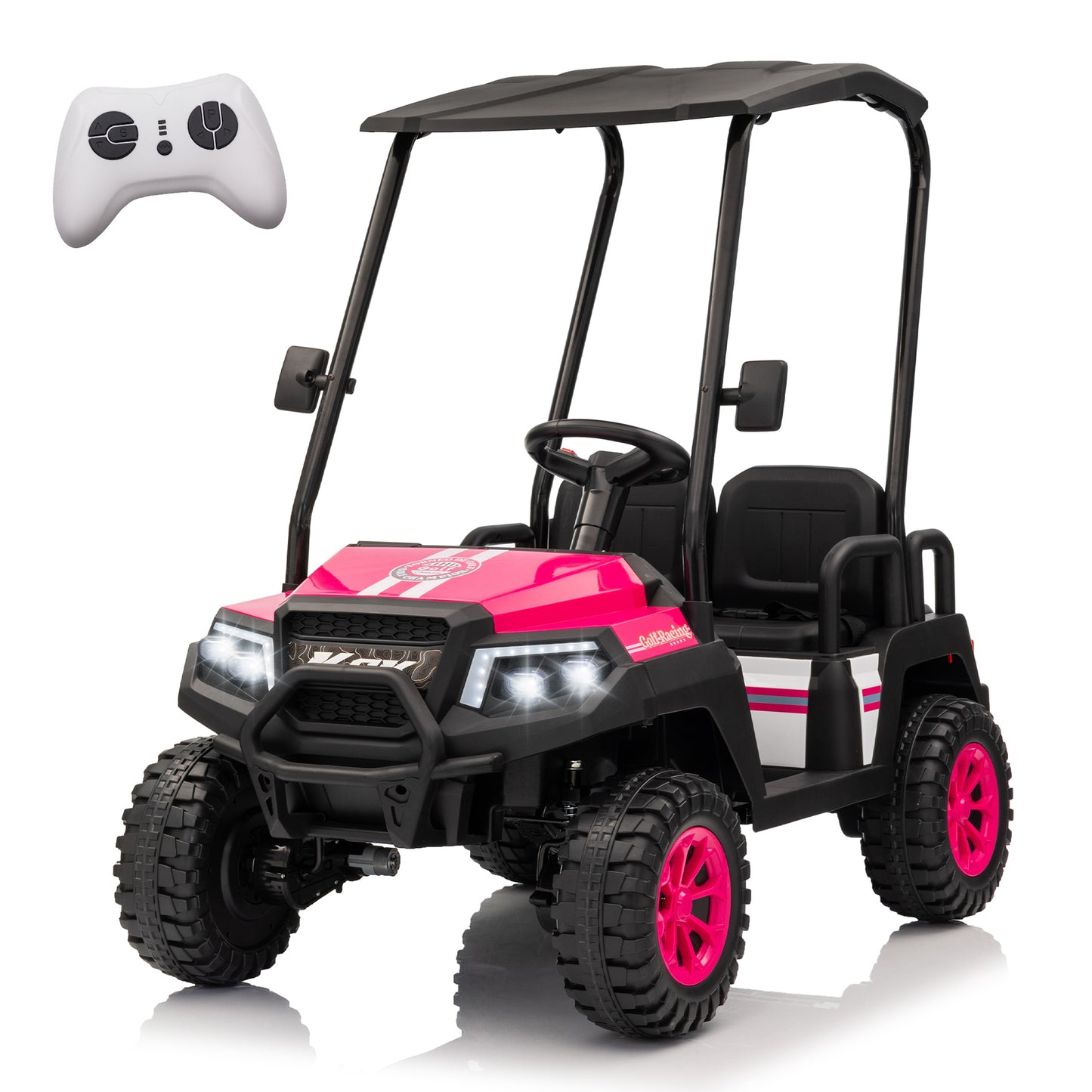 24V 4-Seat Kids Electric Ride on Car with Remote Control, Ride on Toys with Removable Sunshade, Toddler Car with Bluetooth Audio for Age 3-8, Pink