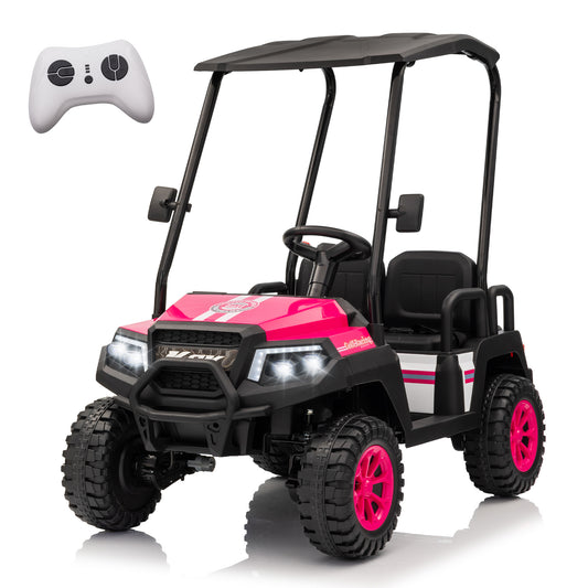 24V 4-Seat Kids Electric Ride on Car with Remote Control, Ride on Toys with Removable Sunshade, Toddler Car with Bluetooth Audio for Age 3-8, Pink
