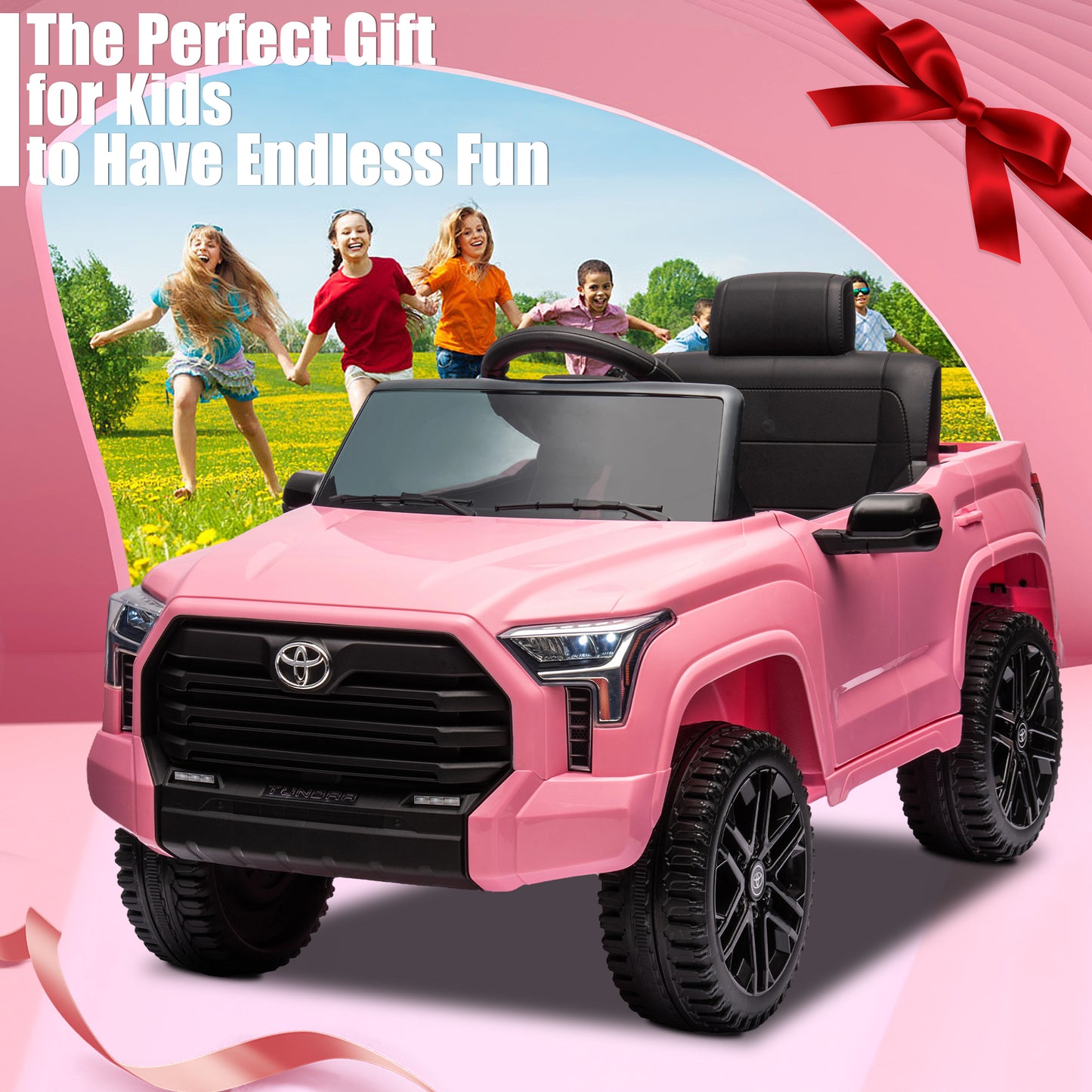 Toyota Tundra Pickup 12V 4.5A Ride On Cars for Kids, Ride On Toys with Remote Control, Battery Powered Kids Electric Vehicles with Bluetooth Music, USB, Electric Cars for Kids Boys Girls Gifts, Pink