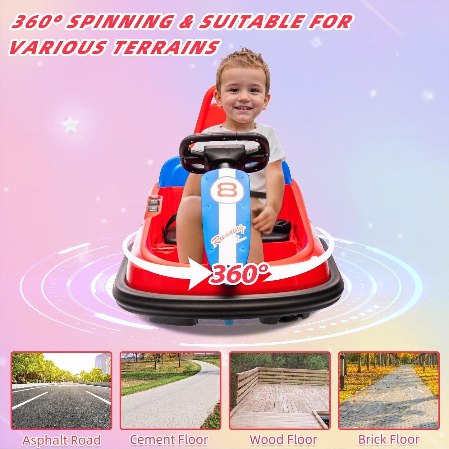 iYofe 6V Bumper Car Ride on with Remote Control, Bumper Cars for Kids Toddlers Boys Girls 2-6 Years Old Gifts, Battery Powered Ride on Toys with Bluetooth, Player, 360¡ãSpin, LED Light, 3 Speed, Red