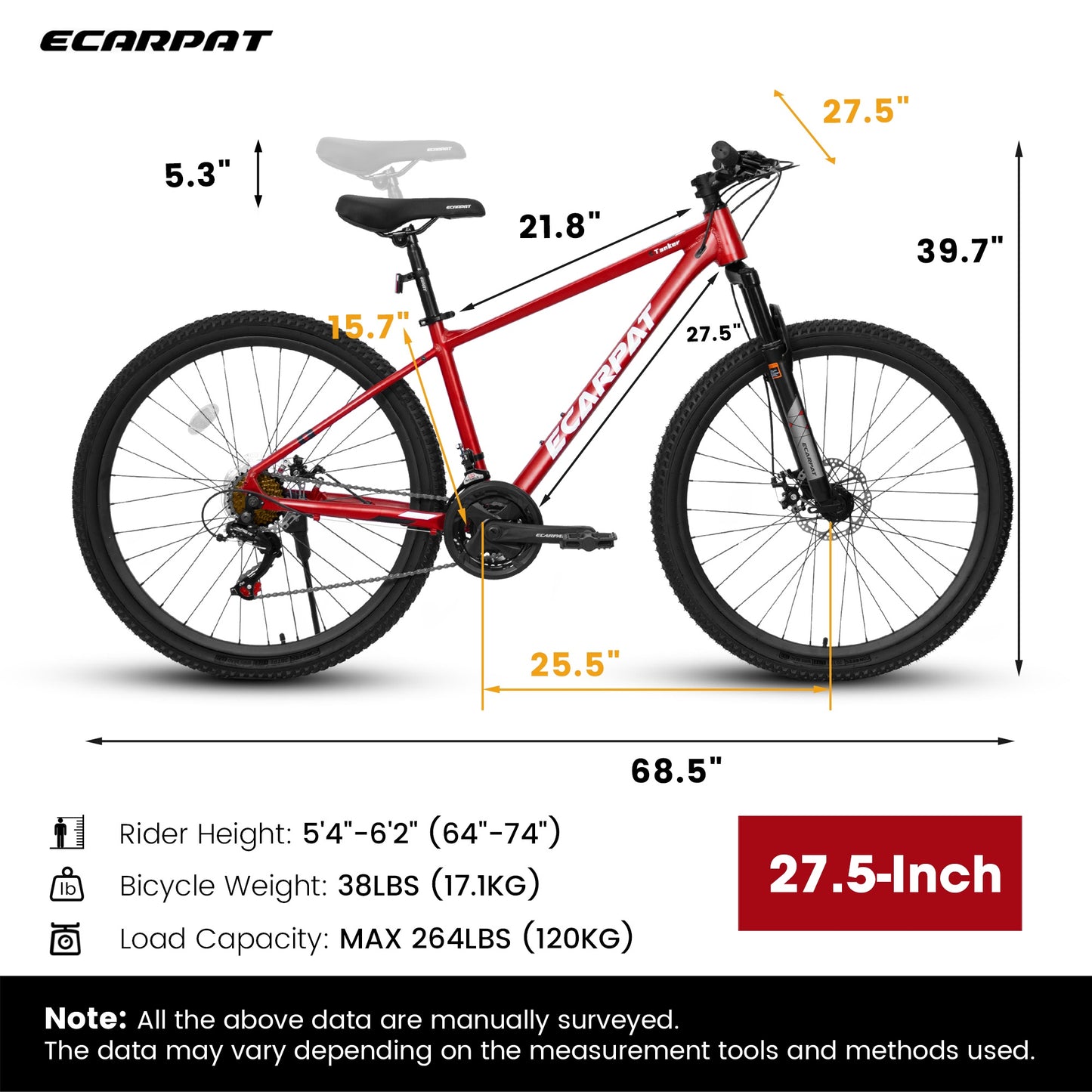 27.5 inch Bikes for Adults, 21 Speed Mountain Bike w/Disc Brakes, Commuter Bike, Trail Bike, City Bike for Men Women, Aluminium Frame, Suit for 5'4"-6'2", 85% assembled