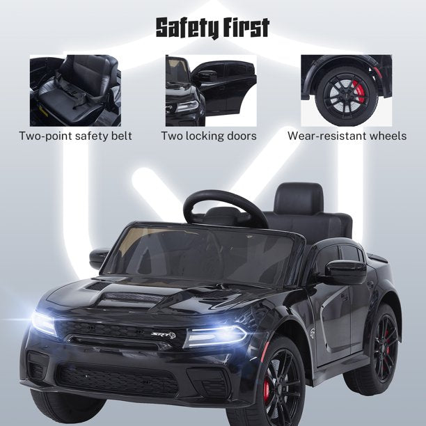 iYofe 12V Electric Battery Powered Ride on Toy for Kids, Licensed Dodge 12V Ride on Car with Remote Control, USB, MP3, Bluetooth, LED Lights, 4 Wheel Suspension, Kids Car to Ride for Ages 3-4, Black