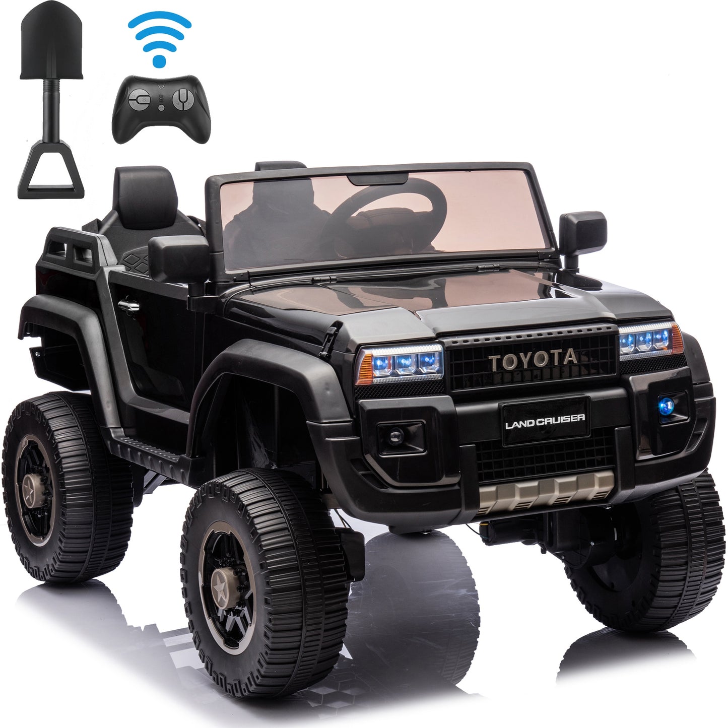 24V 2 Seater Ride on Cars, Licensed Toyota LC250 Powered Ride on Toy Truck with Remote Control, Kids Cars Electric Vehicles for Kids 3-8 Gifts with Bluetooth/Music/USB Ports/Shovel, 4 Wheelers, Black