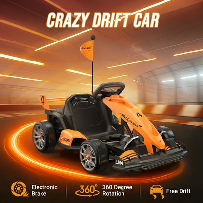 Mclaren Electric Go Kart, 400W Powered Powerful Ride on Cars with Tires, Drift/Sports Mode, Brake Pedal, Length Adjustment, Seat Belt, Rear Wheel Drive Electric Car for Kids Ages 6+ Years