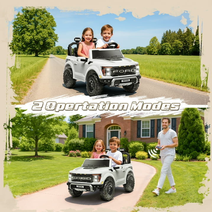 24V Ride on Toys for Big Kids, Ford F150 Raptor Battery Powered 2 Seater Ride on Cars with Remote Control, Electric Car Truck w/4 Wheelers/Bluetooth & Lights for Kids Girls Boys Ages 4-8, White