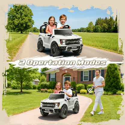 24V Ride on Toys for Big Kids, Ford F150 Raptor Battery Powered 2 Seater Ride on Cars with Remote Control, Electric Car Truck w/4 Wheelers/Bluetooth & Lights for Kids Girls Boys Ages 4-8, White