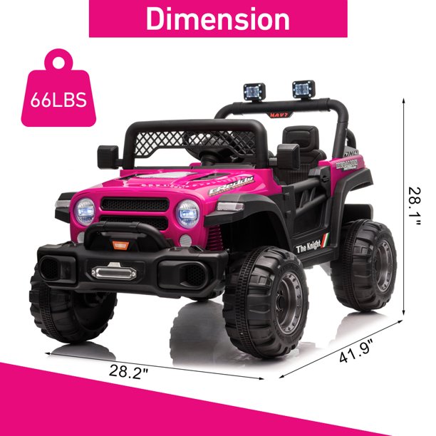 iYofe Ride on Car for Kids, Electric Car with Remote Control, 3 Speeds, LED Lights, Soft Start, 12V Battery Powered Ride on Truck Vehicle for Aage 2-5 Boy Girl, Rose Red