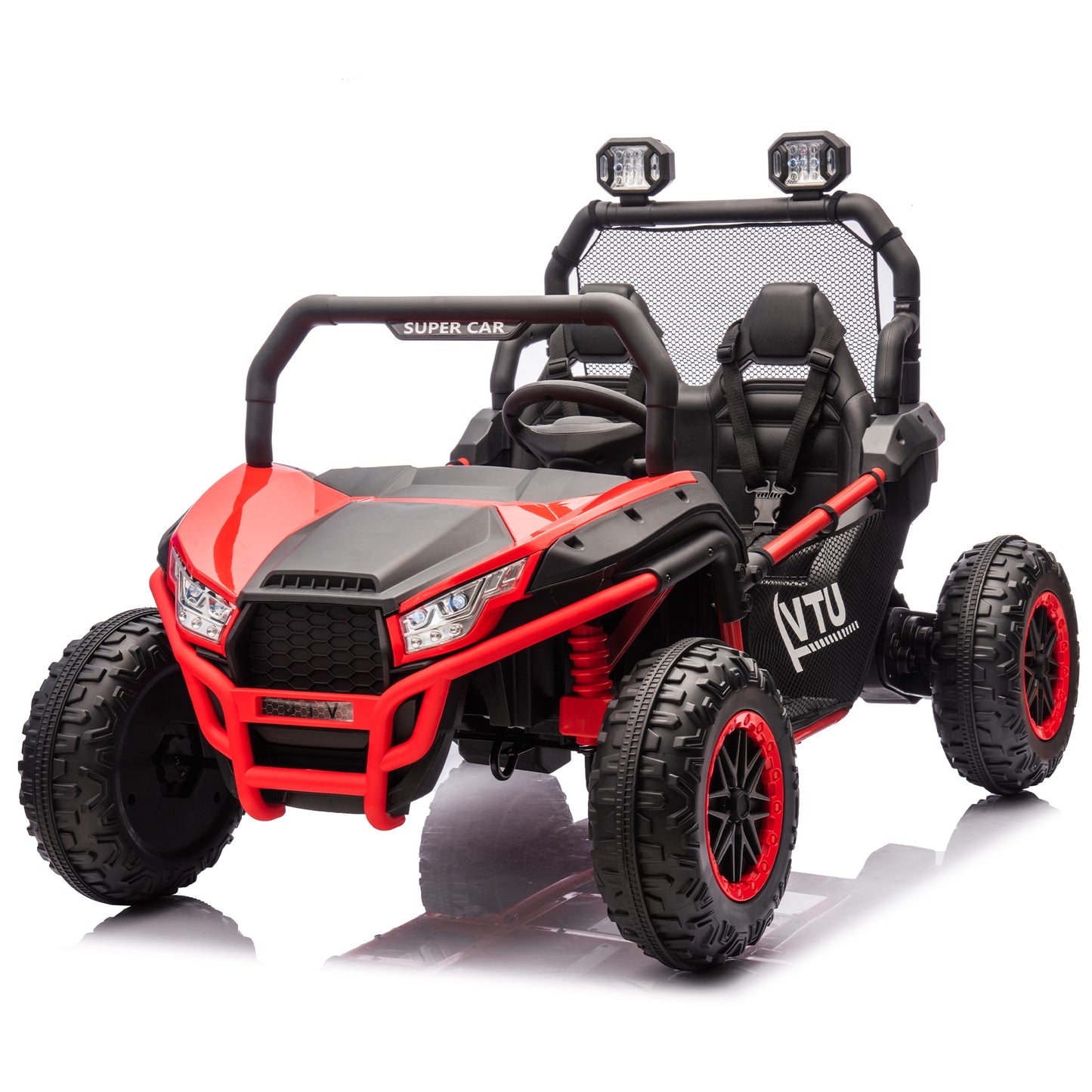 24V 2 Seater Ride on Car for Kids, Powered Ride on UTV Toy for Toddlers Boys Girls, Kids Car Electric Vehicle with Remote Control, LED Lights, Bluetooth Music, 3 Speeds, 4 Spring Suspension, Red