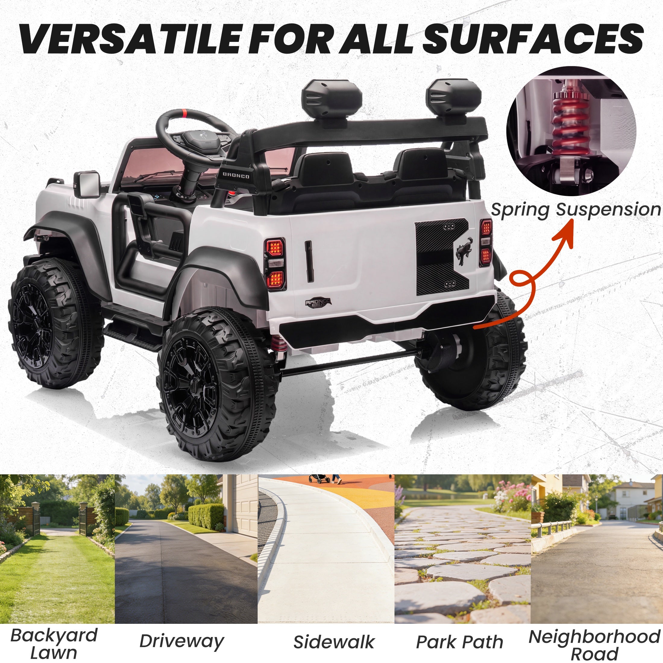 iYofe 24V 2 Seater Ford Bronco Raptor Powered Ride on Car with Remote Control, Bluetooth, Ages 3-8, White