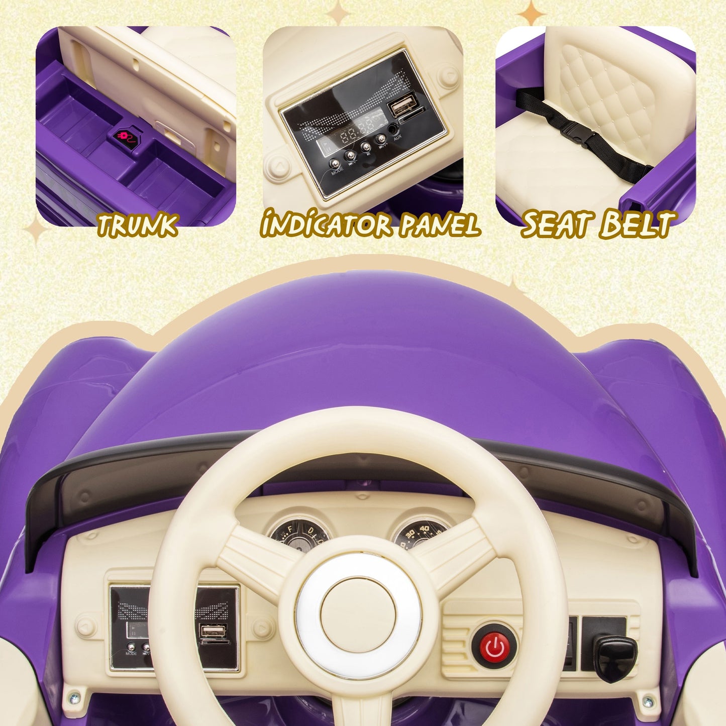 12V Ride on Toys, Licensed Chevrolet 3100 Powered Ride on Cars with Remote Control, Bluetooth, Music, USB Ports, LED Lights, 4 Wheels Suspension, Electric Car for Kids Boys Girls Ages 3-6, Purple